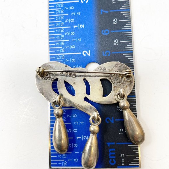 217 Vintage Margot de Taxco silver teardrop dangle pin / brooch, 5740 - Picture 6 of 7